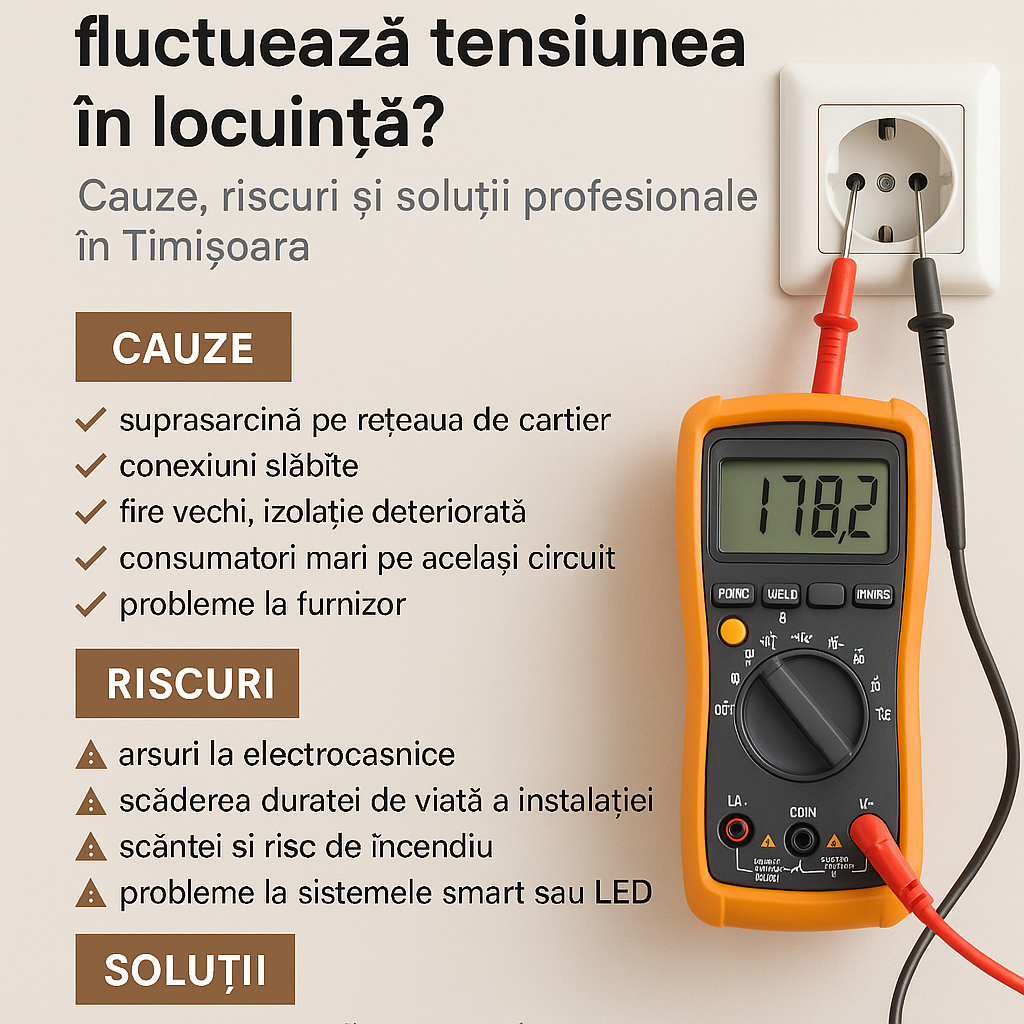 Ilustrație pentru De ce fluctuează tensiunea în locuință? Cauze, riscuri și soluții profesionale în Timișoara
